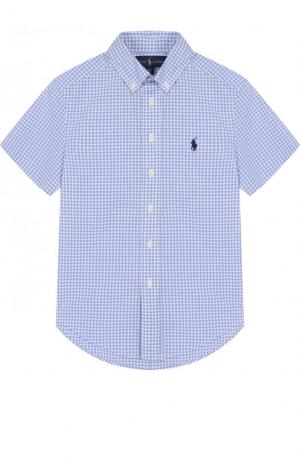 Хлопковая рубашка с воротником button down и коротким рукавом Polo Ralph Lauren. Цвет: голубой