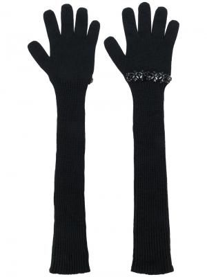 Перчатки с ребристой фактурой украшением из пайеток Nº21. Цвет: чёрный