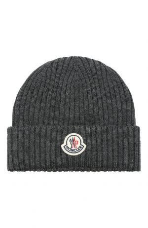 Шерстяная шапка с логотипом бренда Moncler. Цвет: серый