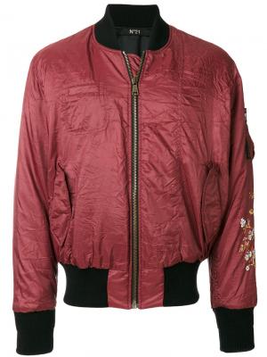 Куртка-бомбер с цветочным украшением Nº21. Цвет: красный