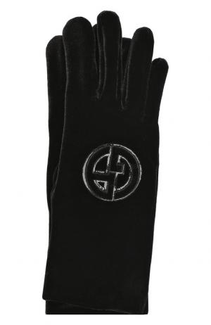 Текстильные перчатки с логотипом бренда Giorgio Armani. Цвет: черный