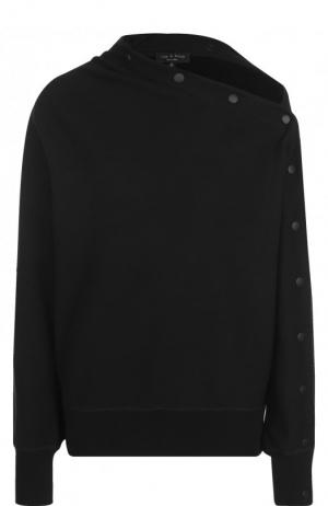 Однотонный хлопковый пуловер асимметричного кроя Rag&Bone. Цвет: черный
