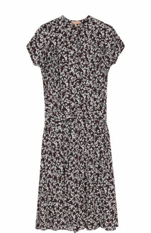 Шелковое платье-миди с цветочным принтом Michael Kors Collection. Цвет: коричневый