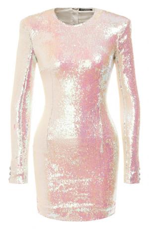 Приталенное мини-платье с пайетками Balmain. Цвет: светло-розовый