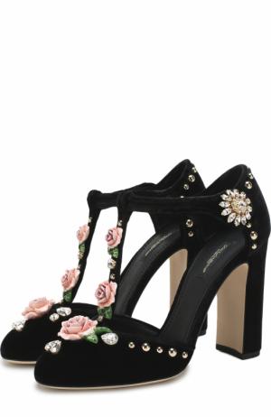 Текстильные туфли Vally с декоративной отделкой Dolce & Gabbana. Цвет: черный