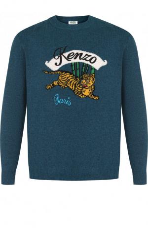 Шерстяной свитер с принтом Kenzo. Цвет: бирюзовый