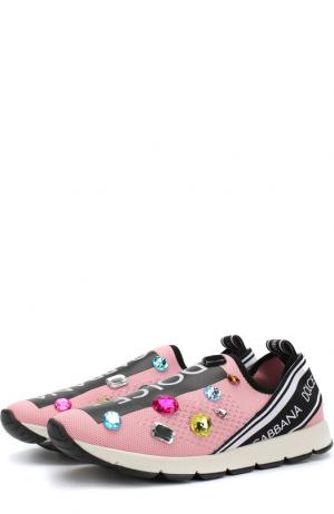 Текстильные кроссовки без шнуровки с декором Dolce & Gabbana. Цвет: розовый