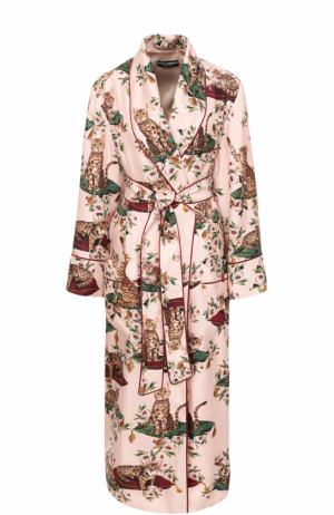 Шелковое пальто с принтом и поясом Dolce & Gabbana. Цвет: розовый