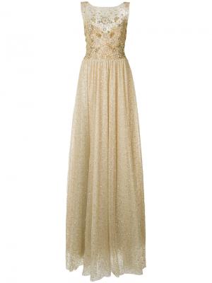 Блестящее платье Marchesa Notte. Цвет: металлический