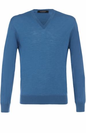Пуловер из шерсти тонкой вязки Ermenegildo Zegna. Цвет: голубой