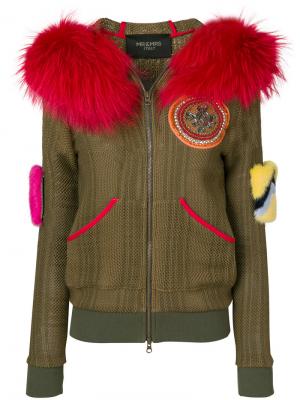 Куртка-бомбер с меховыми деталями Mr & Mrs Italy. Цвет: зелёный