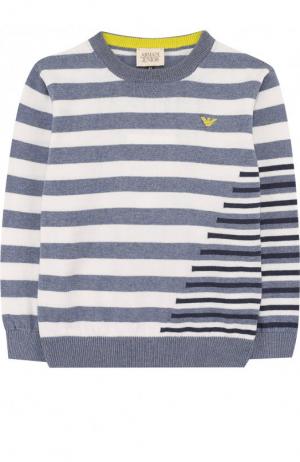 Хлопковый пуловер в полоску Armani Junior. Цвет: голубой