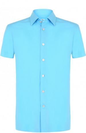 Рубашка из смеси хлопка и льна с короткими рукавами Kiton. Цвет: бирюзовый