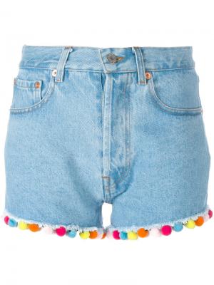 Джинсовые шорты с помпонами Forte Couture. Цвет: синий