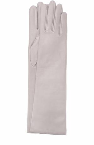 Удлиненные кожаные перчатки с отделкой из шерсти Agnelle. Цвет: светло-серый