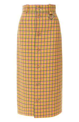 Шерстяная юбка-миди в клетку Balenciaga. Цвет: желтый