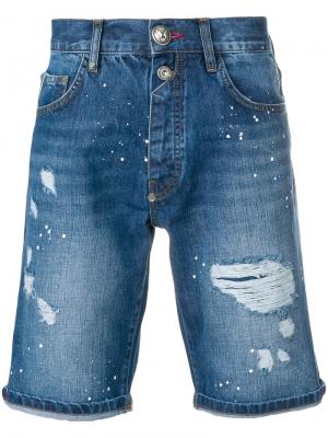 Джинсовые шорты с потертой отделкой Philipp Plein. Цвет: синий