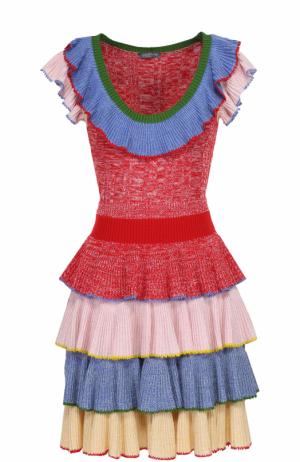 Вязаное мини-платье с разноцветными оборками Alexander McQueen. Цвет: разноцветный