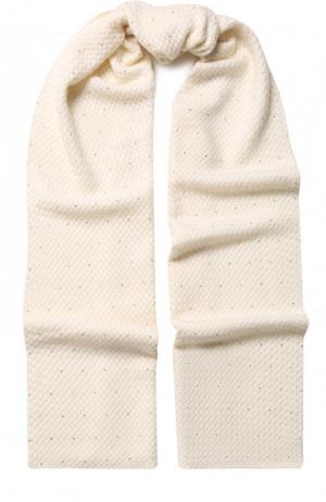 Кашемировый шарф фактурной вязки с отделкой стразами William Sharp. Цвет: белый