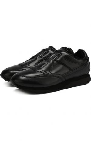 Комбинированные кроссовки без шнуровки с внутренней меховой отделкой Santoni. Цвет: черный