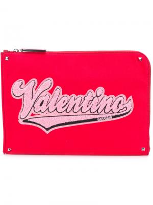Клатч для документов с логотипом Valentino. Цвет: красный