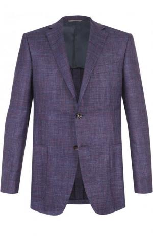 Однобортный пиджак из смеси шерсти и льна с шелком Canali. Цвет: фиолетовый