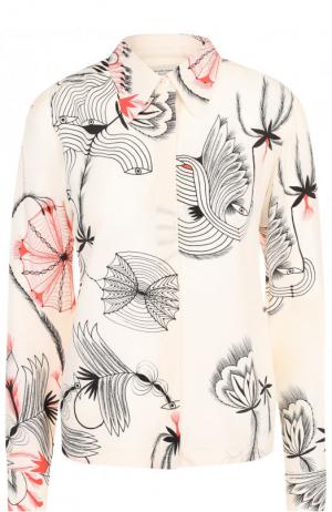 Шелковая блуза с принтом Dries Van Noten. Цвет: кремовый