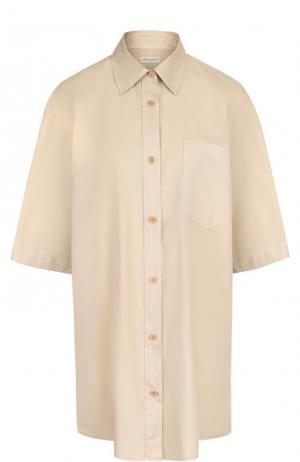Однотонная хлопковая блуза свободного кроя Dries Van Noten. Цвет: бежевый