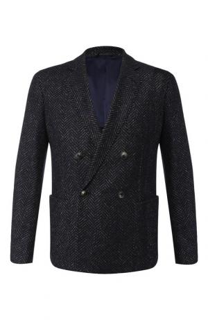 Двубортный пиджак из шерсти Giorgio Armani. Цвет: темно-синий