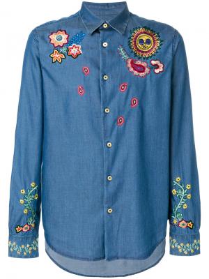 Джинсовая рубашка с вышитыми заплатками Paul Smith. Цвет: синий