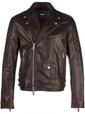 Leather biker jacket Dsquared2. Цвет: коричневый