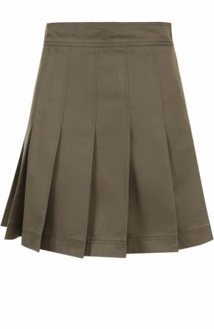 Хлопковая мини-юбка со складками Valentino. Цвет: хаки