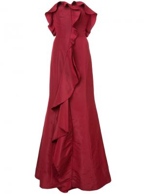 Расклешенное вечернее платье с оборками Oscar de la Renta. Цвет: красный