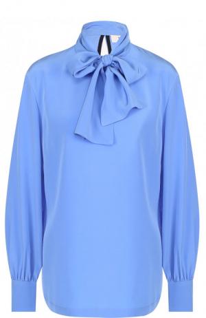 Однотонная шелковая блуза с воротником аскот Diane Von Furstenberg. Цвет: голубой