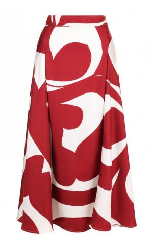 Шелковая юбка-миди с принтом Victoria Beckham. Цвет: бордовый