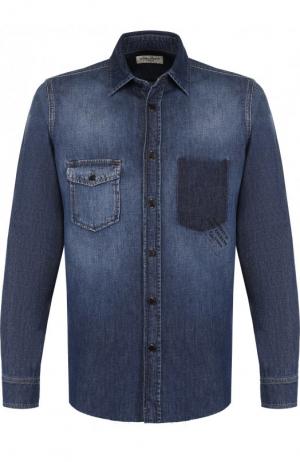 Джинсовая рубашка с потертостями и необработанным краем Saint Laurent. Цвет: синий