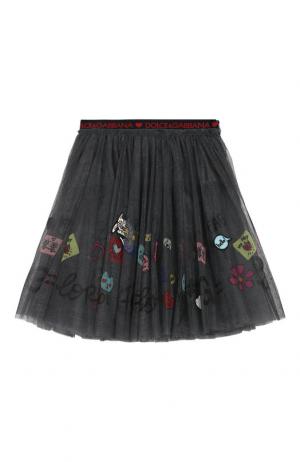Многослойная юбка с аппликациями Dolce & Gabbana. Цвет: серый