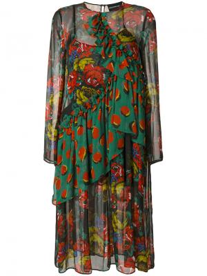 Платье с цветочным принтом и оборкой Marco Bologna. Цвет: многоцветный