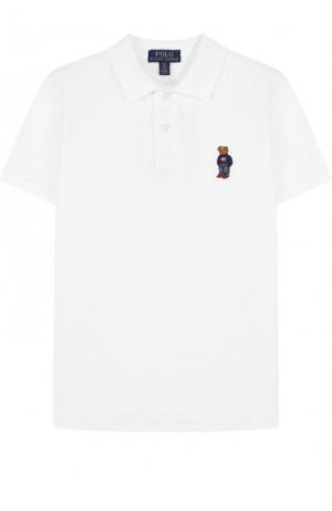 Хлопковое поло с вышивкой Polo Ralph Lauren. Цвет: белый