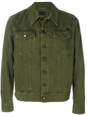 Джинсовая куртка с нашивкой в стиле милитари Saint Laurent. Цвет: зелёный