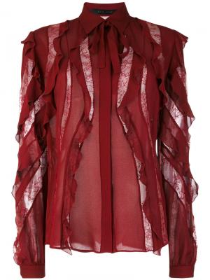 Оборчатая блузка с полупрозрачными вставками Elie Saab. Цвет: розовый и фиолетовый