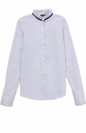 Хлопковая блуза с контрастной отделкой и оборками Dal Lago. Цвет: синий