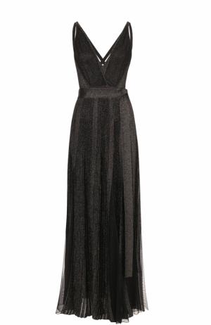 Платье-макси с высокими разрезами и металлизированной отделкой Elie Saab. Цвет: черный