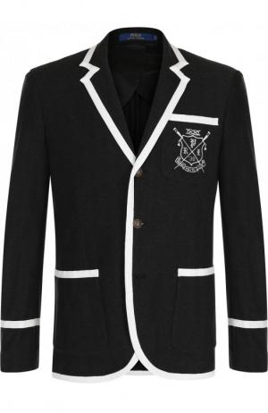 Однобортный пиджак из смеси шерсти и хлопка Polo Ralph Lauren. Цвет: черный
