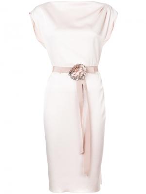 Платье прямого кроя с поясом Paule Ka. Цвет: розовый и фиолетовый