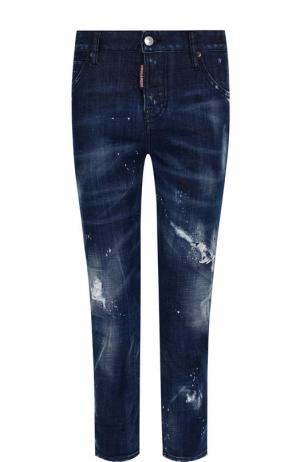 Укороченные джинсы с потертостями Dsquared2. Цвет: голубой