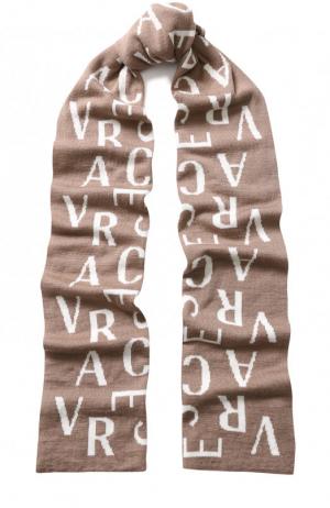 Шерстяной шарф с принтом Versace. Цвет: светло-коричневый