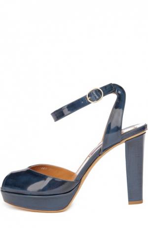 Лаковые босоножки Vesper на устойчивом каблуке Ralph Lauren. Цвет: темно-синий