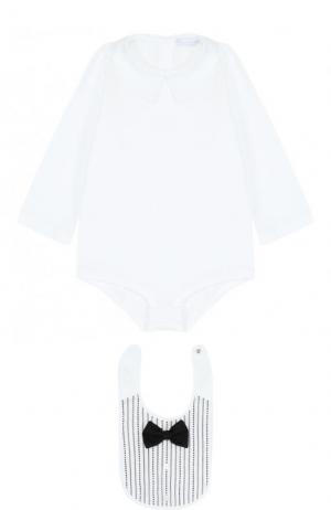 Хлопковый комплект из боди с нагрудником Dolce & Gabbana. Цвет: белый