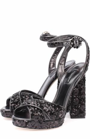 Босоножки с вышивкой пайетками на устойчивом каблуке Dolce & Gabbana. Цвет: черный